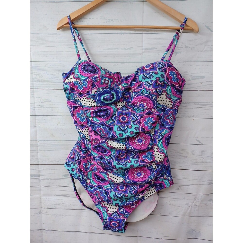 Spanx Love Your Assets Swimsuit Sara Blakely Pink Floral XL Padded Bra
